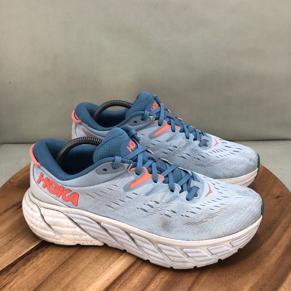 Hoka One One Women's Light Blue and Coral Athletic Running Shoes